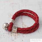 Pulsera Angel Cuero Roja para niña de Plata